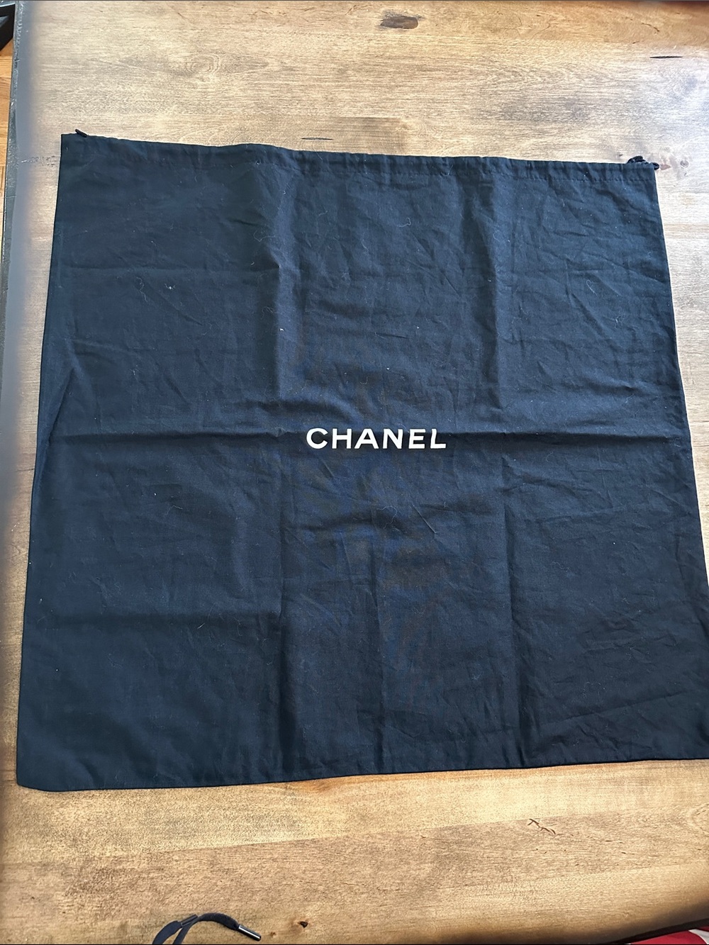 CHANEL Black and White Logo Drawstring Dust Sac